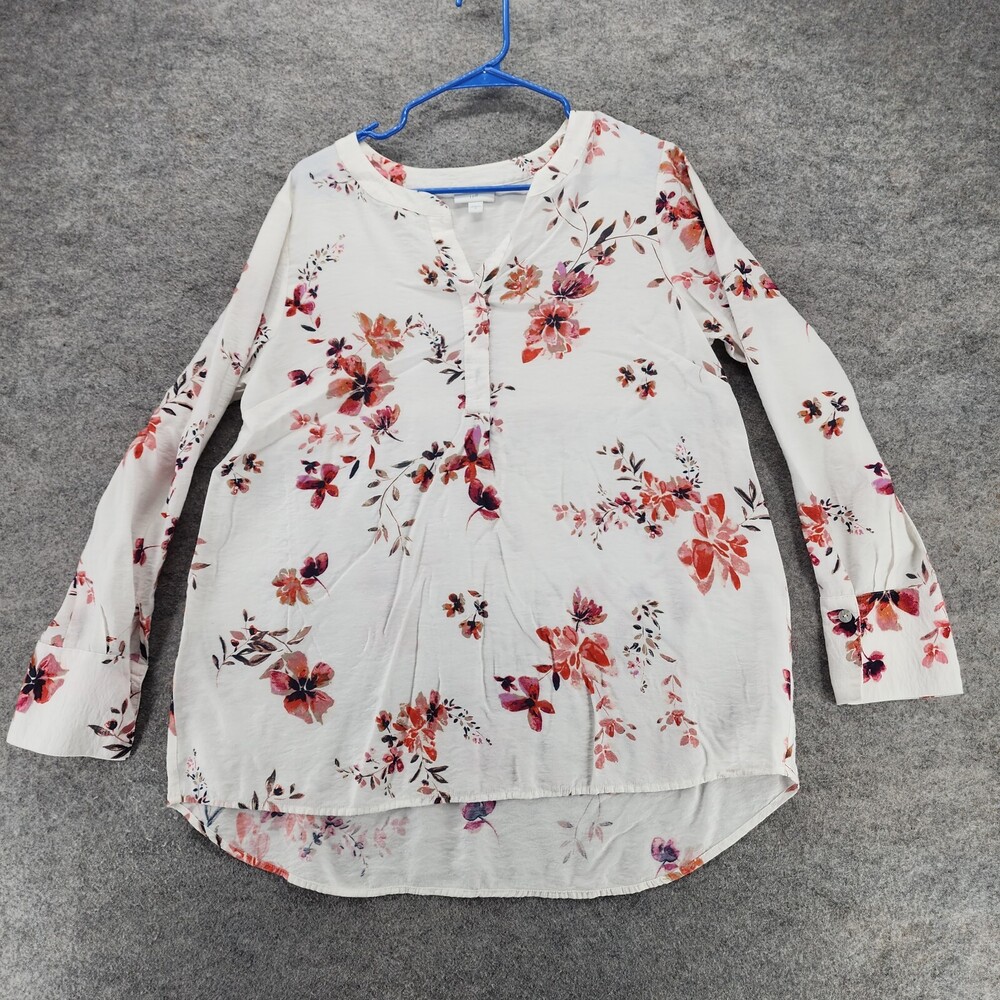 J Jill Shirt Womens Medium Long Sleeve White Floral